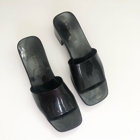Steve Madden Y2K black rubber chunky slip on heeled mules open toe - Picture 1 of 9